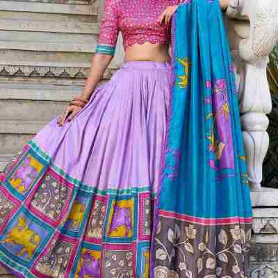Pretty Lavender Kalamkari Printed Silk Festival Wear Lehenga Choli Profile Picture