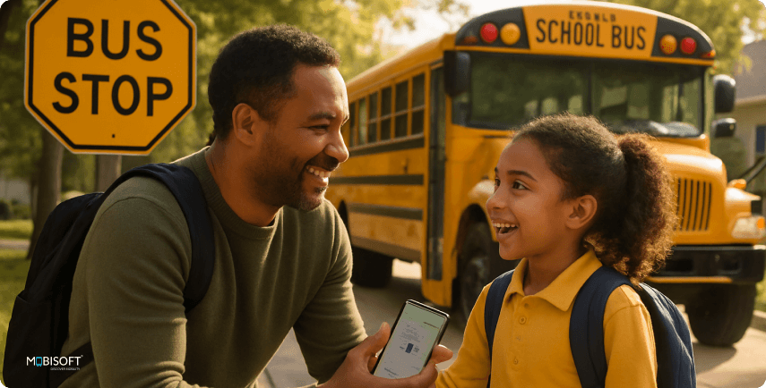 Happy Parents and Students Parents and students assured by safe school bus tracking technology