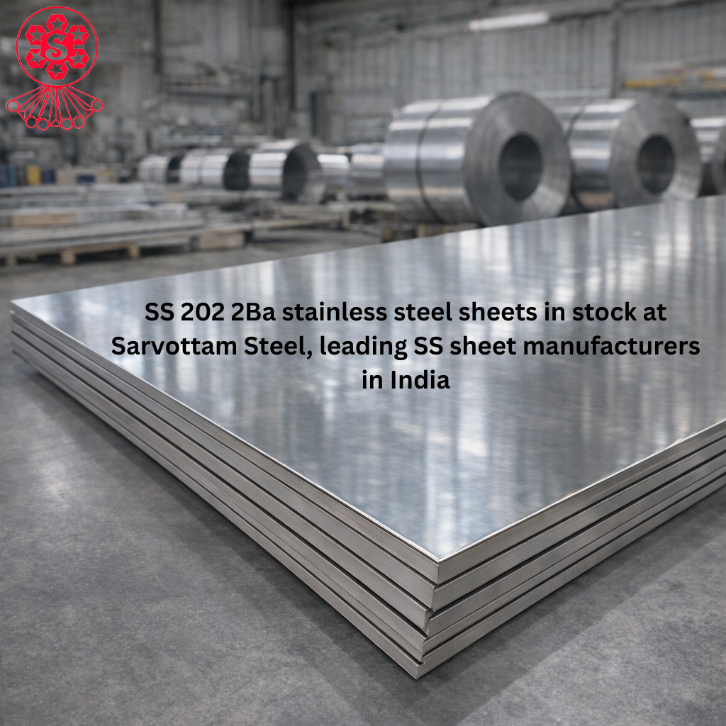 SS 202 2Ba stainless steel sheets in stock at Sarvottam Steel, leading SS sheet manufacturers in India